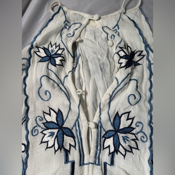 Free People Dreamer's Cove Maxi Dress Boho Blue White Embroidered Womens XS - Picture 8 of 10